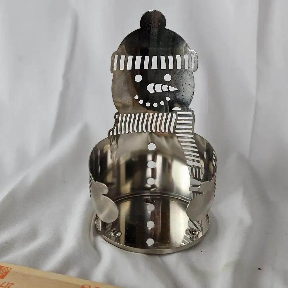 Slatkin & Co. Bath & Body Works Silver Snowman 3 Wick Candle Holder  7.5